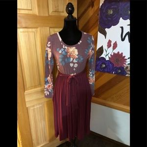Burgundy Floral Print Dress